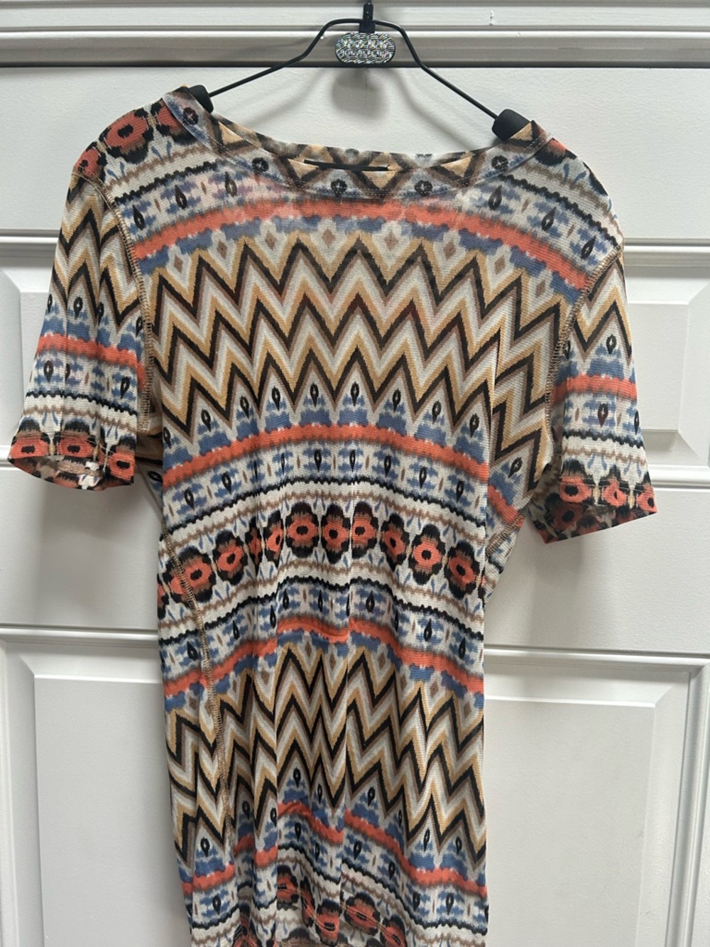 Karen Kane Chevron & Floral Short Sleeve  SheerTop